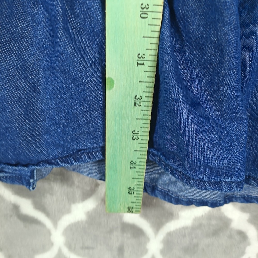 Denim Mini Dress Size Medium Blue Long Sleeve Cottage Cowgirl Western Ruffle - Picture 7 of 8